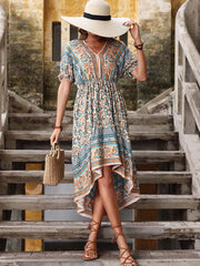 Vorioal Vintage Printed Irregular Dress