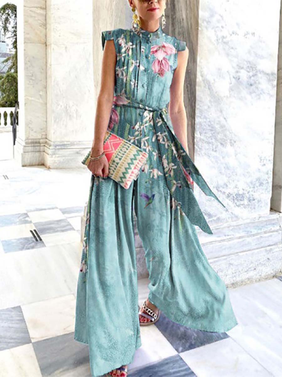 Vorioal Trendy Loose Print Jumpsuits