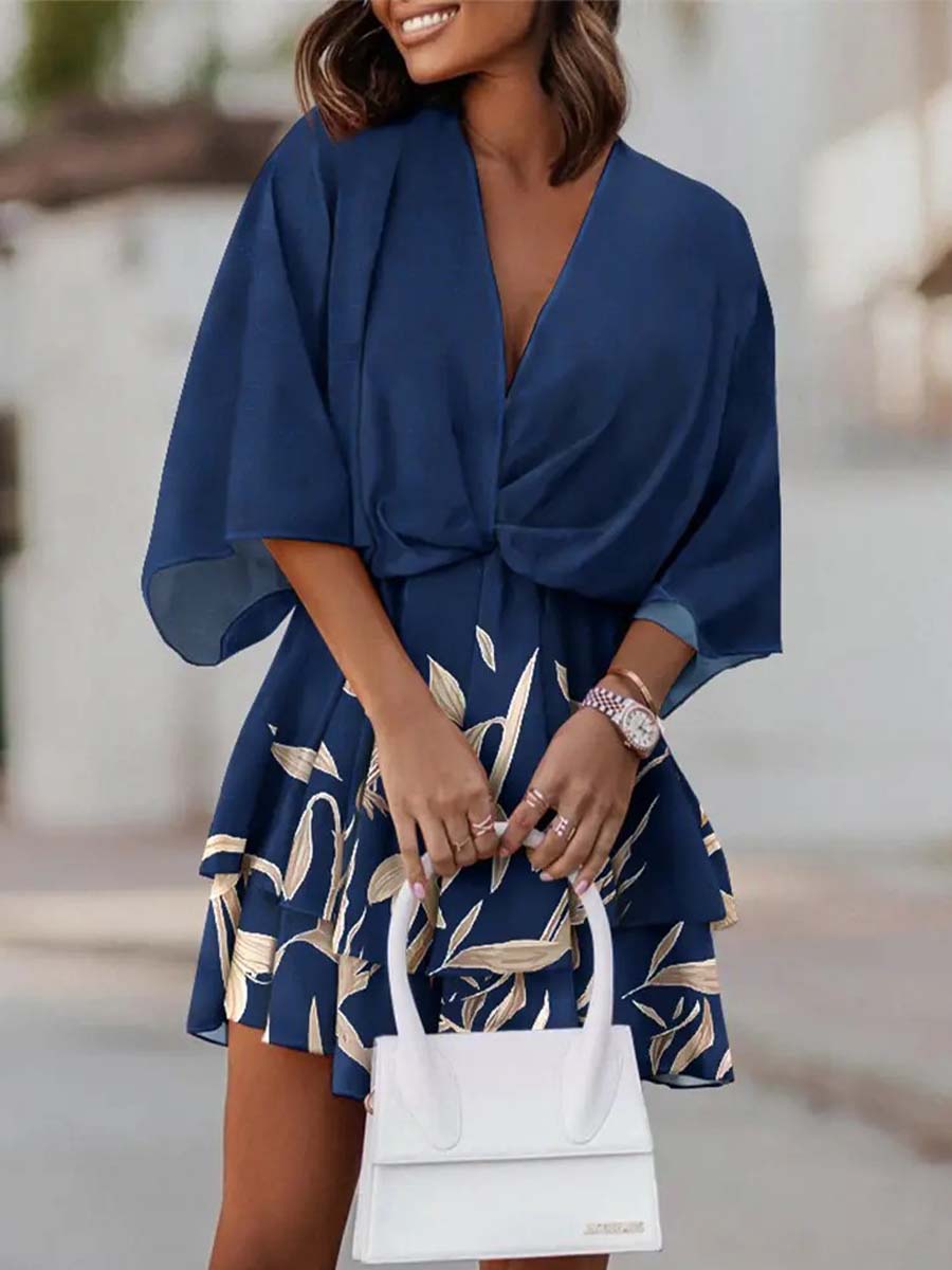 Vorioal V-neck Loose Print Dress