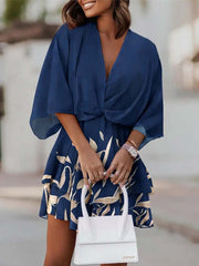 Vorioal V-neck Loose Print Dress