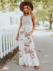 Vorioal Stripe Print Pocket Dress
