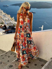 Vorioal Halter Neck Floral Dress