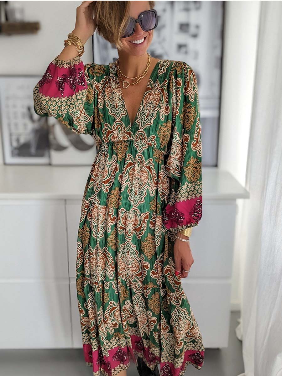 Vorioal Printed Long Sleeve Dress