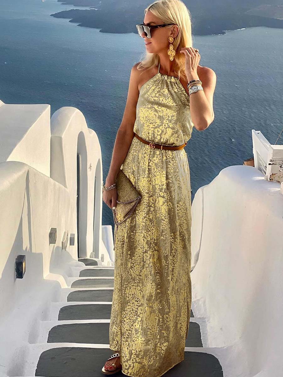 Vorioal Golden-Plating Vacation Dress