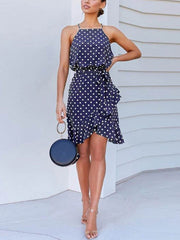 Vorioal Sling Polka Dot Irregular Dress