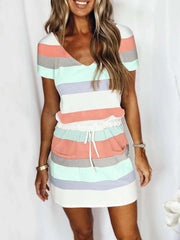 Vorioal Striped Drawstring Dress