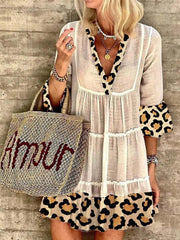 Vorioal Leopard Print Patchwork Dress