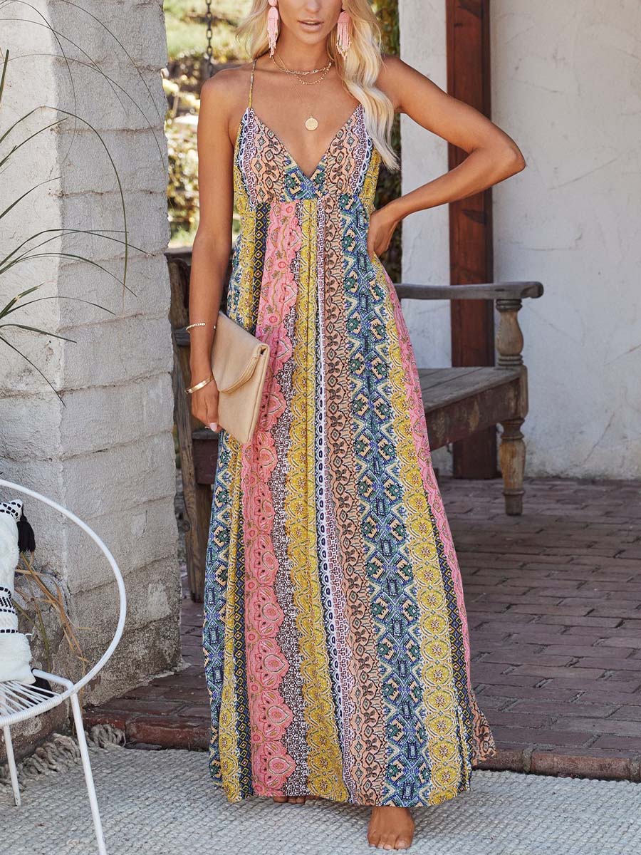 Vorioal V-neck Sexy Print Dress