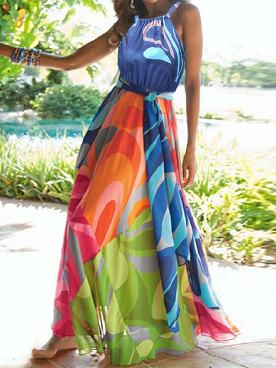 Vorioal Bohemian Sleeveless Printed Dress