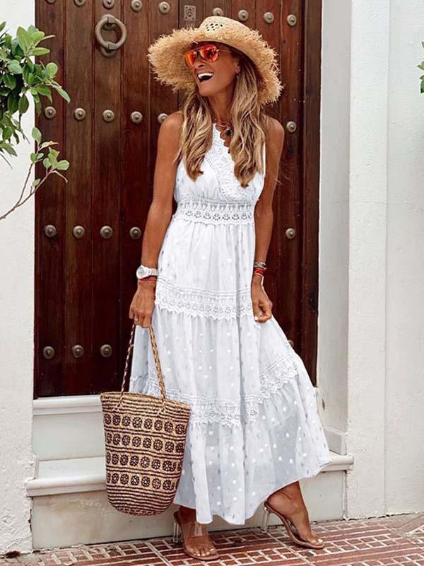 Vorioal Sexy Deep V Chiffon Dress