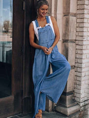 Vorioal Loose Denim Pocket Jumpsuit