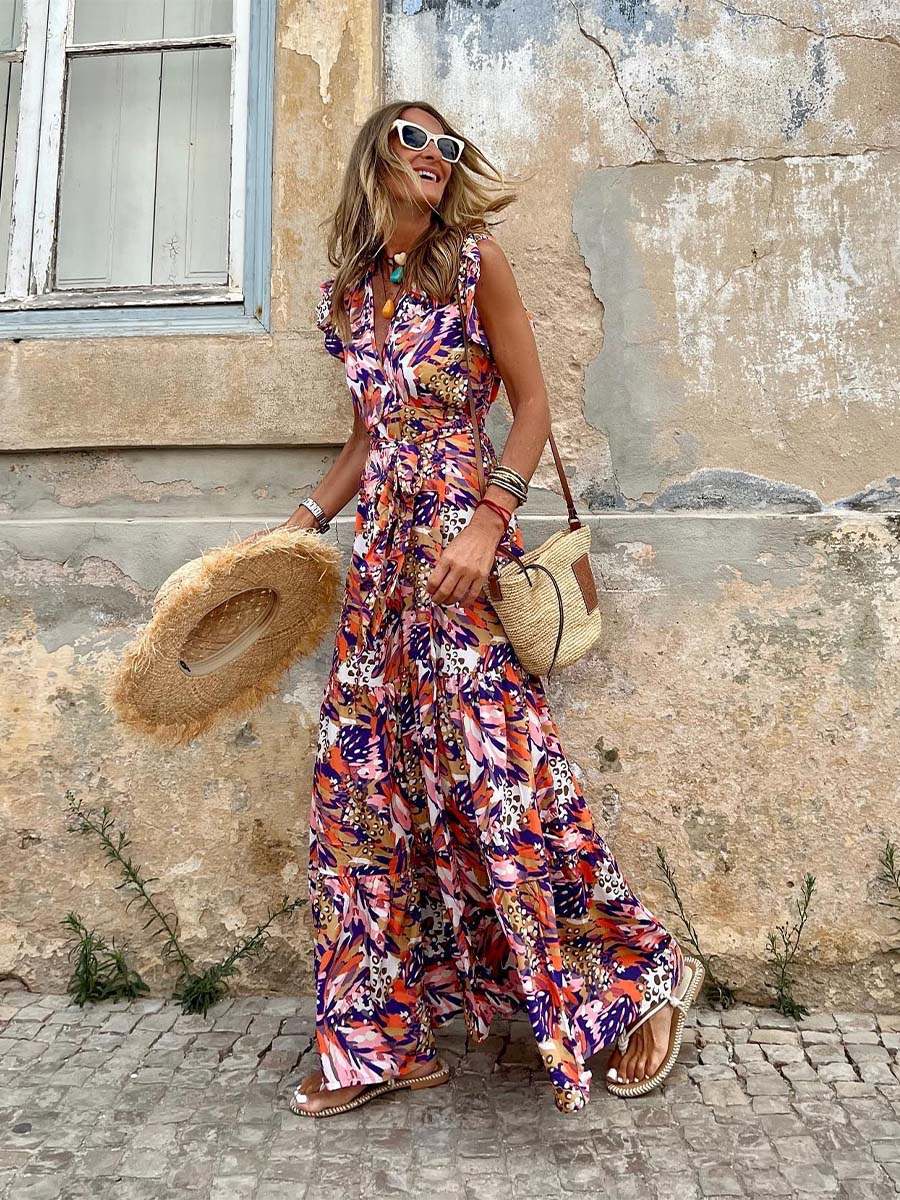 Vorioal Printed Sleeveless Dress