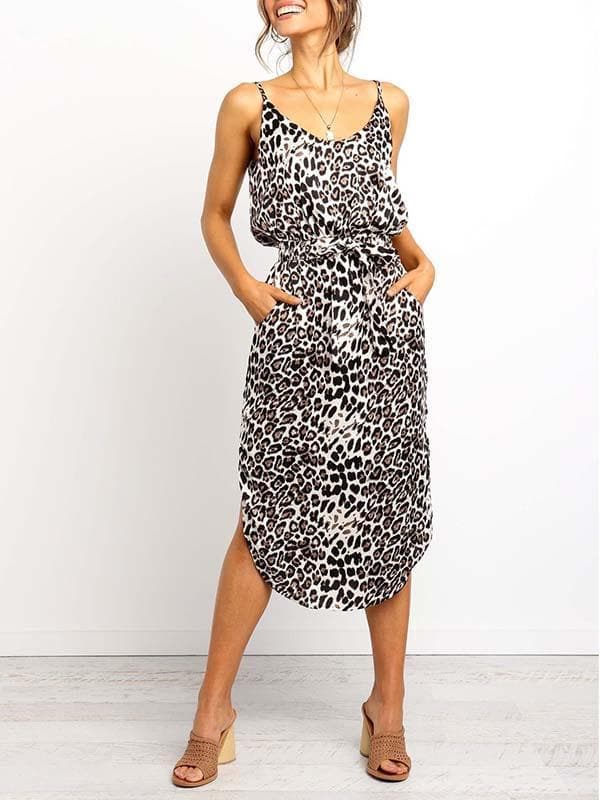 Vorioal Leopard Slit Dress With Pocket