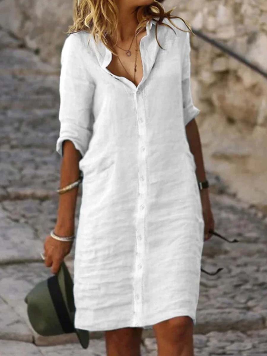 Vorioal Medium Sleeved Lapel Dress