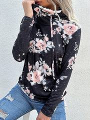 Floral Drawstring Cowl Neck Sweatshirt