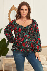 Melo Apparel Plus Size Floral Balloon Sleeve Blouse