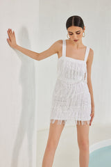 Thalassa Sequin-Embellished Fringe-Detail Mini Dress-White