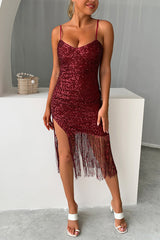V-neck Fringed Drop Dress