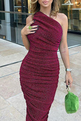 One-Shoulder Pack Hip Bodycon Dress