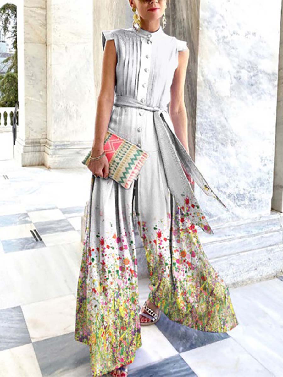 Vorioal Trendy Loose Print Jumpsuits