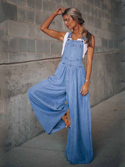 Vorioal Loose Denim Pocket Jumpsuit