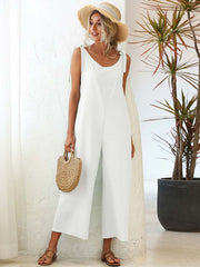 Vorioal Loose V Neck Solid Color Jumpsuit