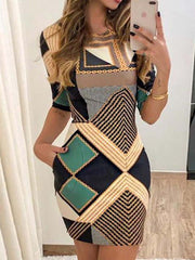 Vorioal Slim Printed Dress With Pocket