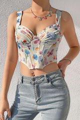 Midnight Romance Floral Print Bustier Corset Crop Top