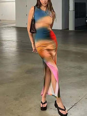 Vorioal O-Neck Slim Slit Dress