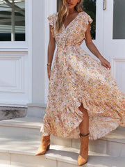 Vorioal V-neck Print Irregular Dress