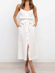 Vorioal Button Slit Belt Dress