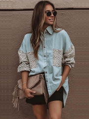 Vorioal Leopard Printed Denim Tops