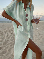 Vorioal Solid Color Long Shirt Dress