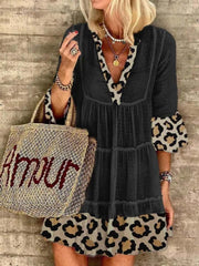 Vorioal Leopard Print Patchwork Dress
