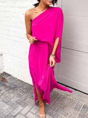 Vorioal Slit Irregular Off Shoulder Dress