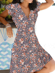 Vorioal Lily Print V-neck Dress