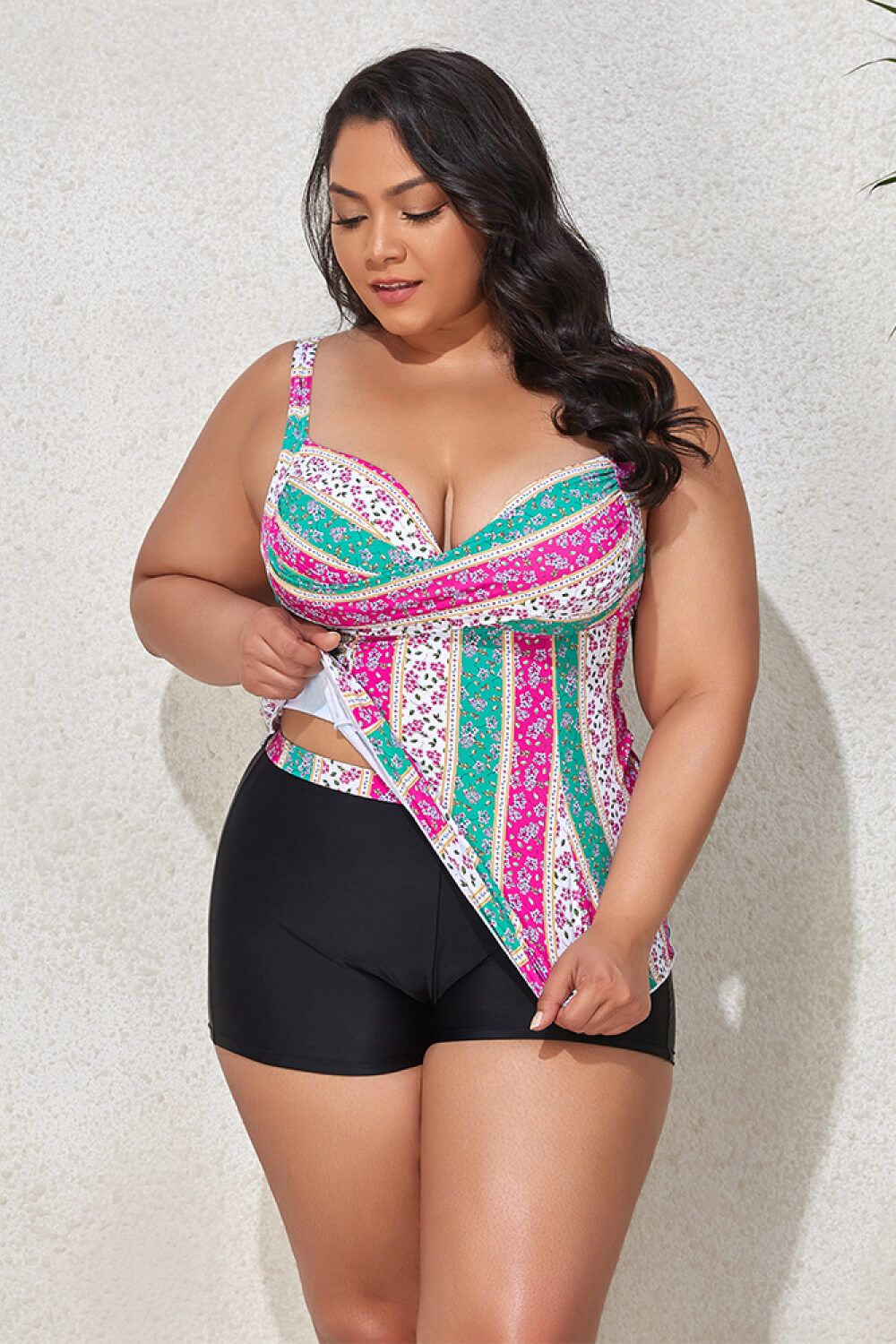 Plus Size Printed Crisscross Cutout Two-Piece Swim Set