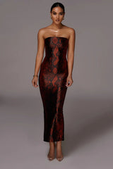 RED BIANCA SNAKESKIN SLIT DRESS