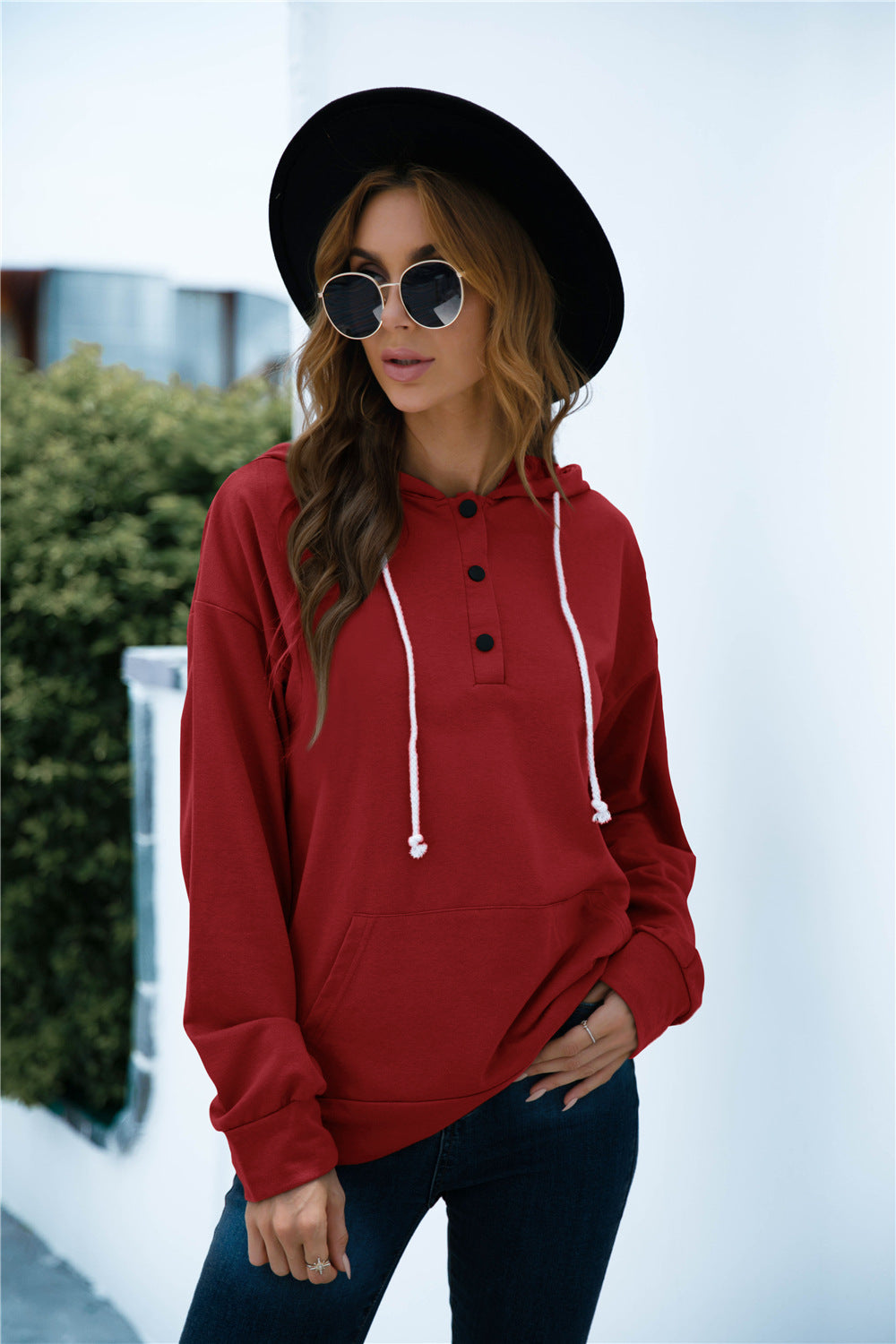 Quarter Snap Drawstring Hoodie with Kangaroo Pocket