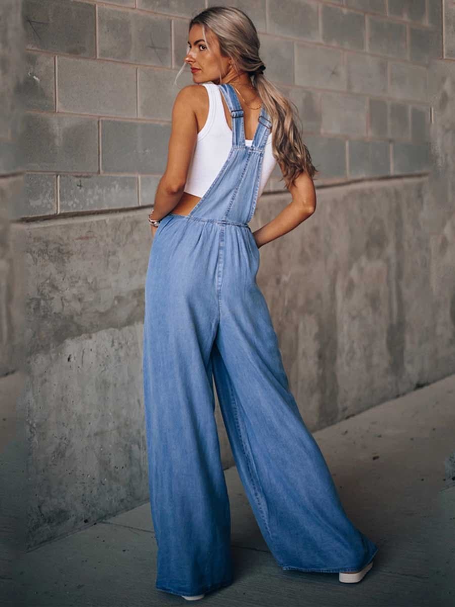 Vorioal Loose Denim Pocket Jumpsuit