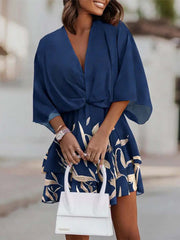 Vorioal V-neck Loose Print Dress