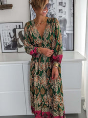 Vorioal Printed Long Sleeve Dress