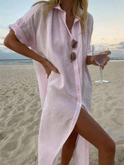 Vorioal Solid Color Long Shirt Dress