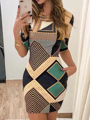 Vorioal Slim Printed Dress With Pocket