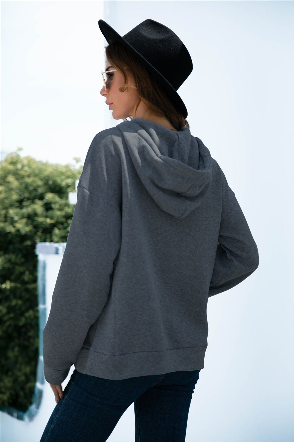 Quarter Snap Drawstring Hoodie with Kangaroo Pocket