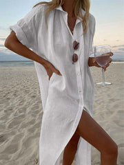 Vorioal Solid Color Long Shirt Dress