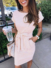 Vorioal Striped Knot Design Midi Dress