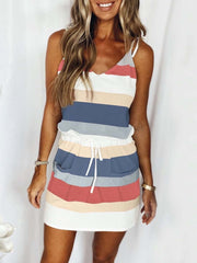 Vorioal Drawstring Colorful Sling Dress