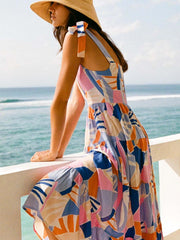 Vorioal Square Neck Sling Printed Dress