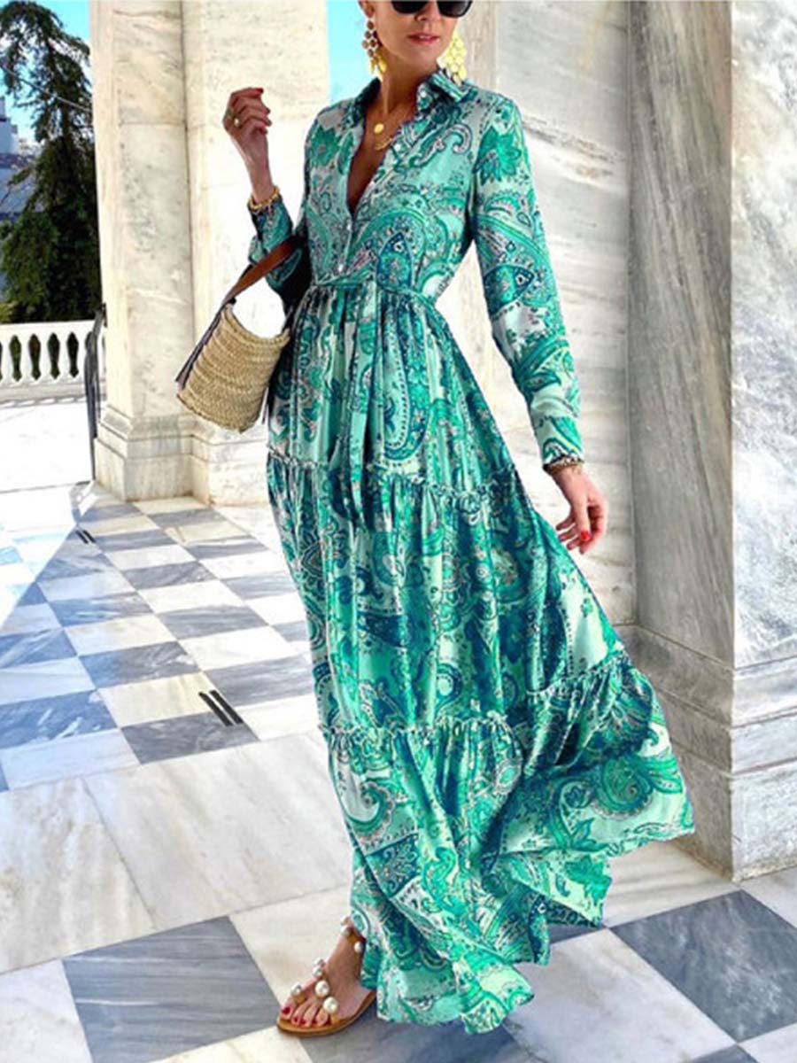 Vorioal Chiffon Print Casual Dress